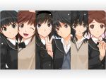 amagami ayatsuji_tsukasa black_eyes black_hair blue_eyes bow brown_hair column_lineup hairband messy_hair morishima_haruka multiple_girls nakata_sae nanasaki_ai open_mouth sakurai_rihoko school_uniform smile sweater tanamachi_kaoru v-neck wink rating:Safe score:2 user:danbooru