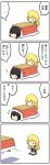 4koma black_eyes black_hair blonde_hair bow chibi comic hair_bow hakurei_reimu highres kirisame_marisa kotatsu long_hair multiple_girls no_hat no_headwear potaaju short_hair table touhou translated rating:Safe score:0 user:danbooru