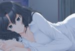 1girl amagami bad_id black_eyes black_hair blush breasts lips looking_at_viewer lying messy_hair naughty_face ns_(nasu2000) on_side smile solo tanamachi_kaoru wavy_hair rating:Safe score:4 user:danbooru