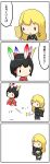 4koma alternate_costume black_hair blonde_hair comic hagoita hair_ribbon hakurei_reimu hanetsuki highres hitting japanese_clothes kimono kirisame_marisa multiple_girls paddle potaaju ribbon touhou translated translation_request rating:Safe score:0 user:danbooru