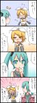 4koma blonde_hair blue_eyes blue_hair blush comic hatsune_miku highres kagamine_rin naze necktie tears translated translation_request twintails vocaloid yellow_eyes rating:Safe score:0 user:danbooru