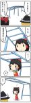 4koma black_hair blonde_hair bow comic detached_sleeves from_behind hair_bow hakurei_reimu highres kirisame_marisa miko multiple_girls potaaju touhou translated translation_request rating:Safe score:0 user:danbooru