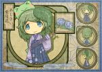 akihiyo asa_no_ha_(pattern) blue_eyes blush_stickers character_sheet closed_umbrella fairy flower frog from_behind green_hair hair_ornament hydrangea japanese_clothes kimono oriental_umbrella original personification solo translated translation_request umbrella rating:Safe score:2 user:danbooru