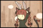 akihiyo animal_ears blush_stickers bow braid bunny_ears cat_ears cat_tail dress extra_ears hair_bow kaenbyou_rin multiple_tails red_hair redhead solo tail touhou rating:Safe score:1 user:danbooru