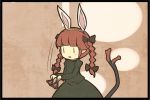 akihiyo animal_ears blush_stickers bow braid bunny_ears cat_ears cat_tail dress extra_ears hair_bow kaenbyou_rin multiple_tails red_hair redhead solo tail touhou rating:Safe score:1 user:danbooru