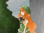 aenobas blue_eyes bowtie braid china_dress chinese_clothes comic forest hair_ribbon hammer_(sunset_beach) hat hong_meiling long_hair looking_up nature rain red_hair redhead ribbon silent_comic solo star touhou wet rating:Safe score:0 user:danbooru