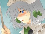 aenobas ascot blue_eyes blush braid comic hair_ribbon hammer_(sunset_beach) izayoi_sakuya looking_away maid_headdress ribbon short_hair silent_comic silver_hair solo touhou twin_braids rating:Safe score:0 user:danbooru