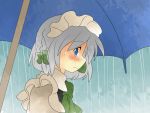 aenobas blue_eyes blush braid comic hair_ribbon hammer_(sunset_beach) izayoi_sakuya maid maid_headdress nervous rain ribbon short_hair silent_comic silver_hair solo touhou twin_braids umbrella rating:Safe score:-1 user:danbooru