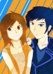  blue_eyes blue_hair brown_hair couple necklace original short_hair tappei  rating:safe score: user:tappei