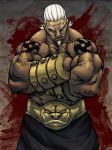 belt blood crossed_arms dark_skin ei_(naruto) epic facial_hair gauntlets goatee highres male manly muscle mustache naruto ntocha solo tattoo white_hair rating:Safe score:0 user:Gelbooru