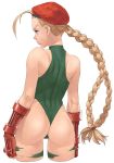 antenna_hair ass beret blonde_hair blue_eyes braid cammy_white capcom fingerless_gloves from_behind frown gloves hat leotard lips long_hair profile scar solo street_fighter takoyaki_neko-san tattoo twin_braids rating:Questionable score:6 user:danbooru