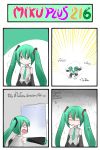 4koma anger_vein catstudio_(artist) comic detached_sleeves fly green_eyes green_hair hair_ribbon hatsune_miku highres mosquito necktie ribbon shirt skirt solo thai translated translation_request twintails vocaloid window rating:Safe score:0 user:danbooru