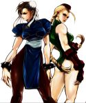 2girls beret buns cammy_white chun-li leotard spiked_bracelet street_fighter rating:Safe score:1 user:Gelbooru