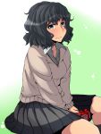 1girl amagami black_hair blush gift highres meicha_(drill-biyori) open_collar school_uniform solo sweater tanamachi_kaoru rating:Safe score:0 user:danbooru