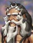 2010 animal_on_head bald brown_eyes cat cat_on_head dated male matata-cat matataku old_man optical_illusion original paws realistic solo too_many_cats what rating:Safe score:5 user:Gelbooru