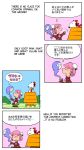 4koma ascot chamupei charles_schulz_(style) comic cosplay detached_sleeves dog doghouse double_bun ghost hakurei_reimu highres ibaraki_kasen lying on_stomach peanuts pink_hair shirt short_hair sitting skirt skirt_set skull snoopy touhou rating:Safe score:0 user:danbooru