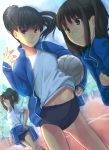 amagami ayatsuji_tsukasa ball black_eyes black_hair brown_eyes buruma gym_uniform hand_on_hip hands_on_hips hips holding jacket_around_waist kon_(keisukesanta) looking_at_viewer mound_of_venus multiple_girls navel open_clothes open_jacket ponytail santa_(sunflower) short_hair smile tanaka_keiko tanamachi_kaoru track_jacket rating:Safe score:0 user:danbooru