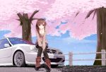 black_legwear braid braids breasts brown_hair car cherry_blossoms citroen citroen_xsara cleavage long_hair looking_at_viewer motor_vehicle original pantyhose petals purple_eyes single_braid sitting smile solo tree uttt vehicle violet_eyes rating:Safe score:4 user:danbooru