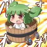 blush bucket green_hair hair_bobbles hair_ornament in_bucket in_container jinnouchi_akira kisume long_sleeves open_mouth red_eyes short_hair smile solo touhou twintails wheel wide_sleeves rating:Safe score:0 user:danbooru