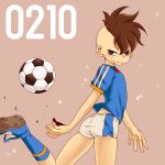 1boy ashita_(liquid_berry_revolution) ass ball black_eyes brown_hair fudou_akio inazuma_eleven inazuma_eleven_(series) mohawk short_hair short_shorts shorts smile soccer_ball soccer_uniform rating:Safe score:1 user:danbooru