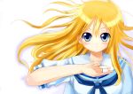  blonde_hair blue_eyes long_hair saki solo white 