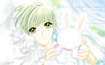  bunny card_captor_sakura clamp close glasses green_eyes hug white_hair yue_(card_captor_sakura) 