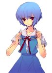  ayanami_rei blue_hair glasses highres itou_noiji glasses neon_genesis_evangelion noizi_ito red_eyes ribbon scan school_uniform seifuku short_hair solo 