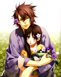  1boy 1girl brown_eyes brown_hair green_eyes hakuouki_shinsengumi_kitan kazuki_yone okita_souji_(hakuouki) yukimura_chizuru 