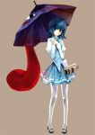  bad_id blue_eyes blue_hair heterochromia hiragi_rin karakasa_obake red_eyes short_hair simple_background skirt smile solo tatara_kogasa tongue touhou umbrella 