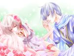  blue_hair brown_hair couple flower kaito meiko short_hair vocaloid 