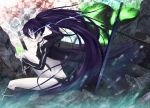  black_hair black_rock_shooter black_rock_shooter_(character) blue_eyes boots coat flat_chest glowing glowing_eyes highres long_hair midriff pale_skin reg_(artist) solo sword twintails very_long_hair weapon 