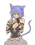  1girl animal_ears breasts cat_ears cat_tail houtengeki short_hair simple_background smile solo tail white_background 