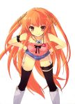  1girl bee-be-beat_it! black_legwear boots hachie hands_on_hips itou_noiji jewelry long_hair necklace orange_eyes orange_hair shorts smile solo thighhighs white_background 
