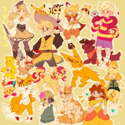  4boys 5girls animal animal_crossing annotation_request basil_(omori) beam_kirby bear_girl bee_(minecraft) blonde_hair boney brightheart brooke_hayes brown_hair care_bears cat clothed_animal color_connection commentary cookie_run cookie_run:_kingdom crossover crown custard_cookie_iii cutie_mark dog dog_girl dress english_commentary feathers flower fox_boy full_body funshine_bear furry furry_female furry_male green_hair hair_flower hair_ornament hat highres isabelle_(animal_crossing) izzypaw jolteon kirby kirby_(series) littlest_pet_shop littlest_pet_shop:_popular long_hair lps_cat_339 lucas_(mother_3) magical_girl mahou_shoujo_madoka_magica minecraft missing_eye mother_(series) mother_3 multiple_boys multiple_crossover multiple_girls my_little_pony my_little_pony:_equestria_girls my_little_pony:_friendship_is_magic non-binary_flag omori pikachu poke_ball pokemon pokemon_(creature) pokemon_adventures pony_(animal) princess_daisy scar short_hair sonic_(series) sparkle sunset_shimmer sunset_shimmer_(unicorn) super_mario_bros. tail tails_(sonic) tomboy tomoe_mami tomoe_mami_(magical_girl) unicorn warrior_cats yellow_(pokemon) yellow_background yellow_theme 