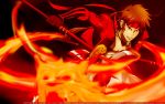  1boy fire flame holding_weapon red sanada_yukimura sengoku_basara smile tagme teeth 