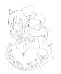  1girl bow ex-keine highres horns kamishirasawa_keine lineart long_hair looking_at_viewer monochrome shichinose smile solo tail touhou 