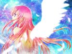  blue_eyes breasts feathers long_hair megurine_luka mina_m nude pink_hair sideboob topless vocaloid wings 
