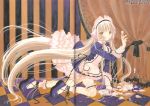  blonde_hair chii chobits clamp food lolita_fashion long_hair maid orange_eyes strawberry thighhighs waitress 