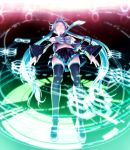  aqua_hair bare_shoulders closed_eyes detached_sleeves hatsune_miku highres legs long_hair midriff navel necktie rezi skirt solo thigh_highs thighhighs twintails very_long_hair vocaloid 