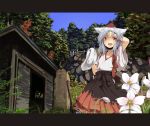  axe bad_id cliff fang flower forest hat inubashiri_momiji japanese_clothes nature nejime red_eyes short_hair silver_hair tail tokin_hat touhou towel tree weapon wolf_ears wolf_tail 
