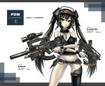  1girl bare_shoulders black_hair dual_wielding female gia gun holding_weapon jewelry long_hair necklace original panties red_eyes solo submachine_gun twintails underwear weapon white_panties 