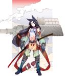  armor bandana belt black_hair blue_eyes blue_hair cat_ears fantasy gloves gun houden_eizou katana kisin kitsunemimi long_hair pants pony_tail princess_spirit sword weapon 