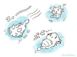  absurdres air_bubble animal blue_theme bubble chibi commentary_request dragon eastern_dragon fish full_body highres hotathino multiple_views no_humans original translation_request underwater western_dragon 