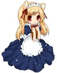   apron blonde_hair blush bow dress long_hair maid nekomimi red_eyes ribbon uniform  