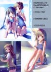  2girls :d :o bakemonogatari blush facing_away hirasawa_ui k-on! kogemashita looking_back makita_hime nakano_azusa one-piece_swimsuit school_swimsuit seifuku sengoku_nadeko sitting skirt small_breasts smile sora_no_manimani standing swimsuit swimsuit takoyaki translation_request 