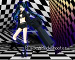  black_hair black_rock_shooter black_rock_shooter_(character) blue_eyes gun katana long_hair shichiya solo sword twintails weapon 