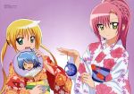  2girls absurdres ayasaki_hayate blonde_hair blue_hair blush closed_eyes fan green_eyes hasegawa_shin'ya hasegawa_shinya hayate_no_gotoku! highres japanese_clothes katsura_hinagiku kimono long_hair multiple_girls obi paper_fan pink_hair ponytail sanzen'in_nagi sanzenin_nagi scan sweatdrop twintails uchiwa very_long_hair water_yoyo yellow_eyes yukata 