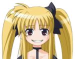  blush fate_testarossa long_hair lowres mahou_shoujo_lyrical_nanoha mahou_shoujo_lyrical_nanoha_a&#039;s smile twintails 