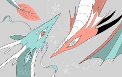  blue_eyes commentary_request dragon eastern_dragon grey_background highres hotathino no_humans original red_eyes upper_body western_dragon 