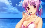  beach bikini cherry pink_hair swimsuit tagme 